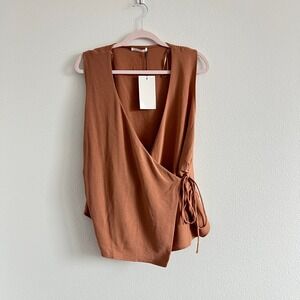 NWT Zara Rust Sleeveless Wrap-Front Blouse XL Bohemian Desert Festival Safari